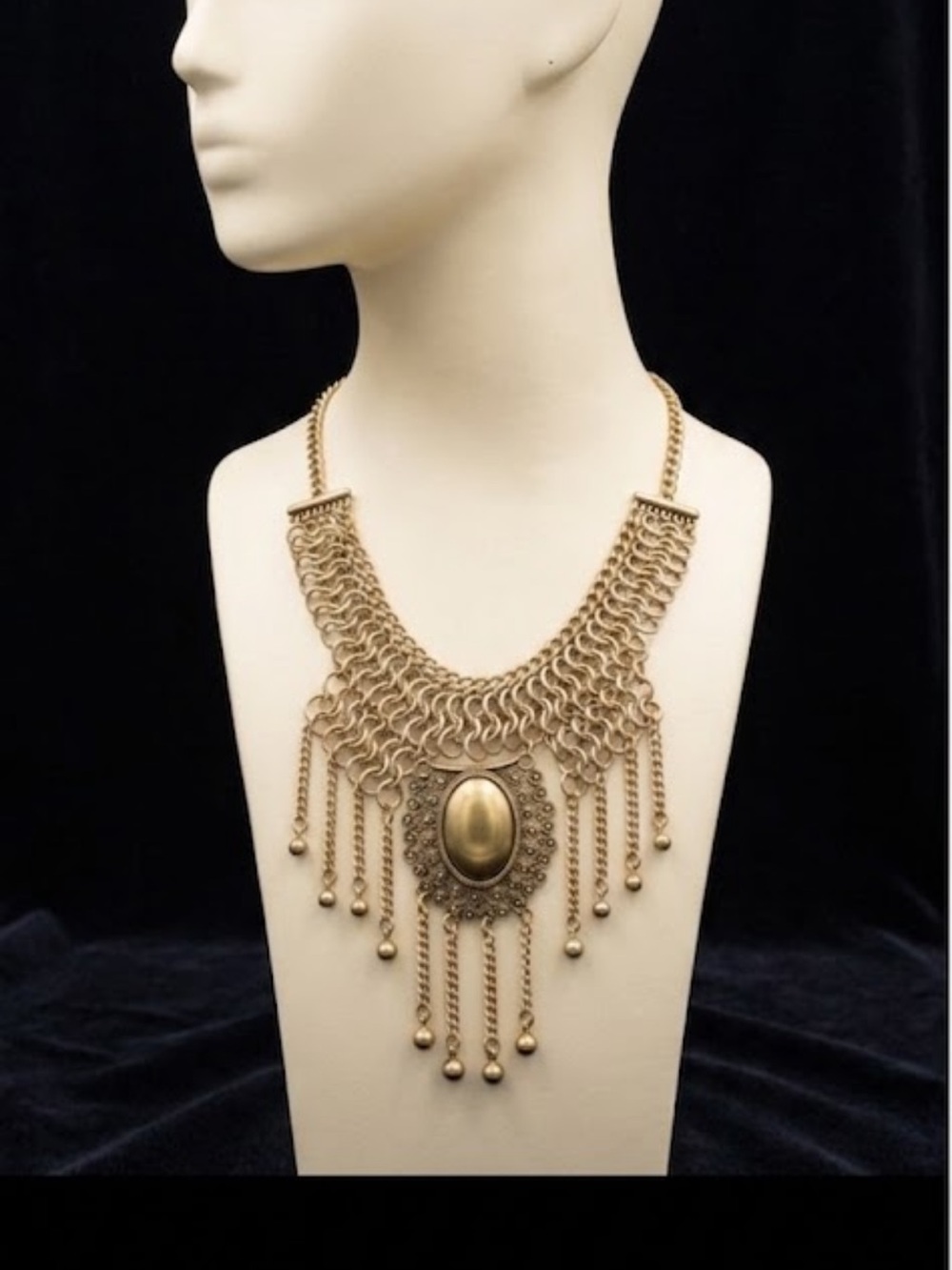 Antiqued Gold Fringe Medallion Necklace - Women Jewelry